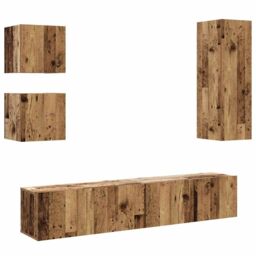 Berkfield Home 5 Piece TV Cabinet Set Wall-mounted Old Wood Engineered Wood in Brown - thumbnail 2