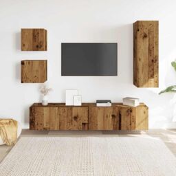 Berkfield Home 5 Piece TV Cabinet Set Wall-mounted Old Wood Engineered Wood in Brown - thumbnail 3