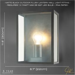 Happy Homewares Modern Exterior Flush Wall Light Lantern in Matte Black with Clear Glass Panels - thumbnail 5