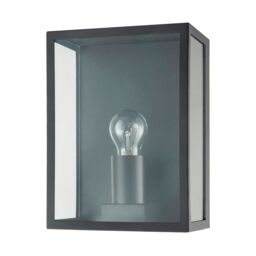 Happy Homewares Modern Exterior Flush Wall Light Lantern in Matte Black with Clear Glass Panels