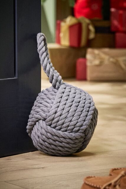 Dibor Traditional Grey Cotton Rope Ball Knot Door Stopper Decorative Door Stop - image 1