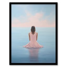 Artery8 Wall Art Print Mindfulness Meditation Sea View Minimalist Serenity Art Framed in Blue - Size: A4 - thumbnail 1