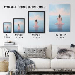 Artery8 Wall Art Print Mindfulness Meditation Sea View Minimalist Serenity Art Framed in Blue - Size: A4 - thumbnail 3