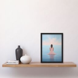 Artery8 Wall Art Print Mindfulness Meditation Sea View Minimalist Serenity Art Framed in Blue - Size: A4 - thumbnail 4
