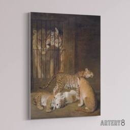 "Artery8 Whelps Lion & Tigress in Zoo Cage Agasse Canvas Wall Art in Brown - Size: W24"" x H32""" - thumbnail 2