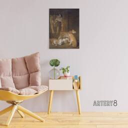 "Artery8 Whelps Lion & Tigress in Zoo Cage Agasse Canvas Wall Art in Brown - Size: W24"" x H32""" - thumbnail 3