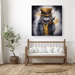 "Warren Reed - Designer Splashart Gangster Cat Canvas - Size: W30"" x H30""" - thumbnail 1