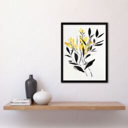 Artery8 Abstract Botanical Yellow Black Leaves Fronds Framed Wall Art - Size: A4 - thumbnail 4