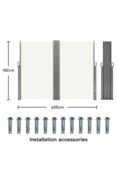 Living and Home 6m W Outdoor Garden Retractable Privacy Double Side Awning in Beige - thumbnail 5