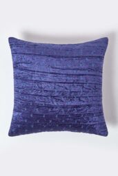Homescapes Crushed Velvet Cushion Cover in Navy - Size: 55 cm x 55 cm