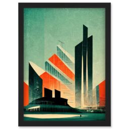 Artery8 Futuristic Abstract Architecture Cityscape Teal & Orange Artwork Framed Wall Art Print A4 in Black - thumbnail 1