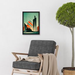 Artery8 Futuristic Abstract Architecture Cityscape Teal & Orange Artwork Framed Wall Art Print A4 in Black - thumbnail 2