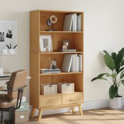 Berkfield Home Bookcase 4-Tier OLDEN Brown Solid Wood Pine in Light Brown - thumbnail 3
