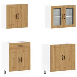 Berkfield Home 4 Piece Kitchen Cabinet Set Kalmar Artisan Oak Engineered Wood in Brown - thumbnail 4