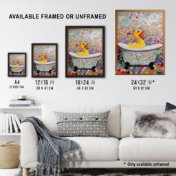 "Artery8 Wall Art Print Bathtime Yellow Duck In Bathtub Colourful Artwork Bath Time Mosaic Bathroom Painting Poster - Size: W18"" x H24""" - thumbnail 3