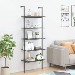 Berkfield Home 5-Tier Leaning Shelf Black 64x35x185 cm - Size: 64 x 35 x 185 cm - thumbnail 2
