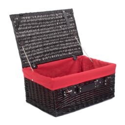 Red Hamper Wicker 51cm Empty Black Willow Picnic Basket With Red Lining - thumbnail 1