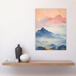 "Artery8 The Blue Misty Hills Of Home Sunset Landscape Watercolour Mist Large Wall Unframed Art Poster Print Thick Paper 18X24 Inch - Size: W18"" x H24""" - thumbnail 4