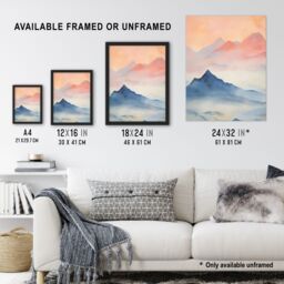 "Artery8 The Blue Misty Hills Of Home Sunset Landscape Watercolour Mist Large Wall Unframed Art Poster Print Thick Paper 18X24 Inch - Size: W18"" x H24""" - thumbnail 3