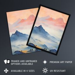 "Artery8 The Blue Misty Hills Of Home Sunset Landscape Watercolour Mist Large Wall Unframed Art Poster Print Thick Paper 18X24 Inch - Size: W18"" x H24""" - thumbnail 2
