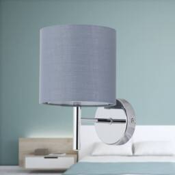 First Choice Lighting Brea - Chrome Wall Light with Grey Cotton Shade in Silver - thumbnail 3