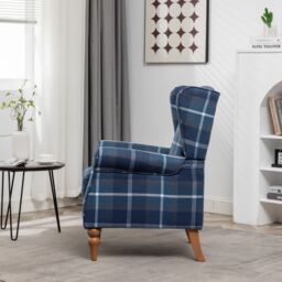 FURNITURE ONE Retro Accent Chair, Soft Padded Fabric Wingback Tartan Armchair in Blue - Size: 1 Pack - thumbnail 2