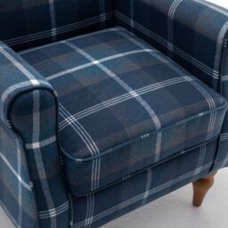 FURNITURE ONE Retro Accent Chair, Soft Padded Fabric Wingback Tartan Armchair in Blue - Size: 1 Pack - thumbnail 4