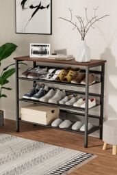 H&O Direct 4-Tier Mesh Shelves Shoe Rack in Black - thumbnail 2