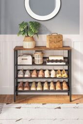 H&O Direct 4-Tier Mesh Shelves Shoe Rack in Black - thumbnail 1