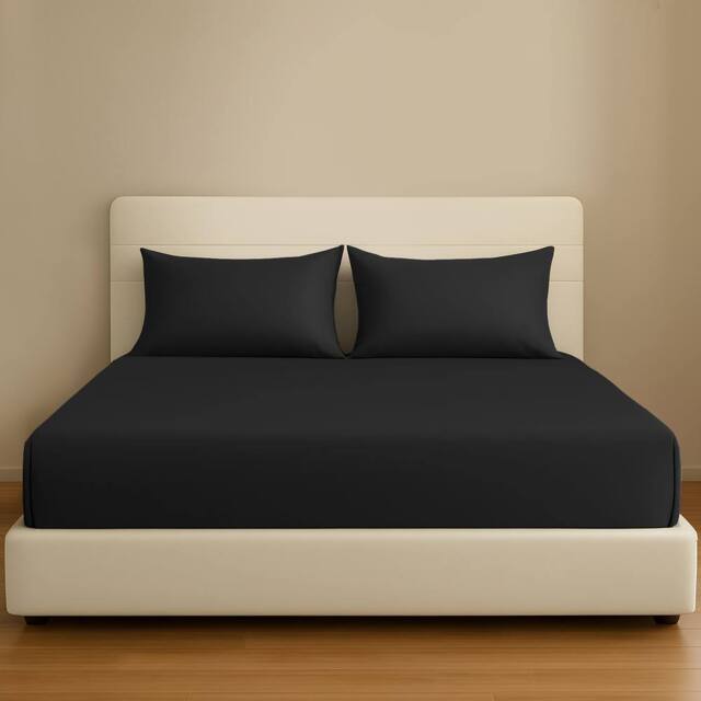 Pamposh 35cm Extra Deep Cotton Sateen Fitted Sheet - Soft & Smooth in Black - Size: King Fitted - image 1