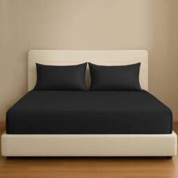 Pamposh 35cm Extra Deep Cotton Sateen Fitted Sheet - Soft & Smooth in Black - Size: King Fitted - thumbnail 1