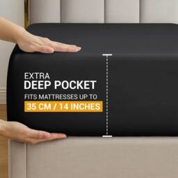 Pamposh 35cm Extra Deep Cotton Sateen Fitted Sheet - Soft & Smooth in Black - Size: King Fitted - thumbnail 4