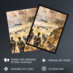 "Artery8 WWII D Day Landing Normandy War Tanks Soldiers Wall Art Print in Light Brown - Size: W18"" x H24""" - thumbnail 2