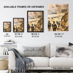 "Artery8 WWII D Day Landing Normandy War Tanks Soldiers Wall Art Print in Light Brown - Size: W18"" x H24""" - thumbnail 3