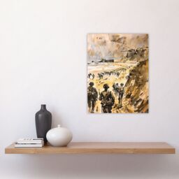 "Artery8 WWII D Day Landing Normandy War Tanks Soldiers Wall Art Print in Light Brown - Size: W18"" x H24""" - thumbnail 4