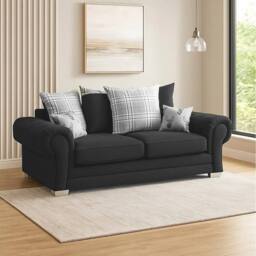 Furniture 786 Verona Sactter Back 3 Seater Sofa Chenille Fabric in Black - thumbnail 1