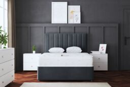 DS Living Amelia Upholstered Steel Panel 2 Draw Divan Bed with Headboard in Grey - Size: Small Double - thumbnail 2