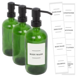 Harbour Housewares Glass Soap Dispensers with Labels - Pack of 3 in Green - thumbnail 1
