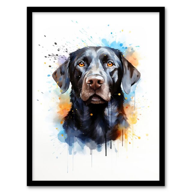 "Artery8 Wall Art Print Black Labrador Retriever Lovers Gift Watercolour Pet Portrait Painting Artwork Art Framed - Size: W12"" x H16""" - image 1