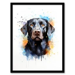 "Artery8 Wall Art Print Black Labrador Retriever Lovers Gift Watercolour Pet Portrait Painting Artwork Art Framed - Size: W12"" x H16""" - thumbnail 1
