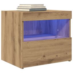 Berkfield Home Bedside Cabinet with LED Lights Artisan Oak 50x40x45 cm in Brown - Size: 50 x 40 x 45 cm - thumbnail 3
