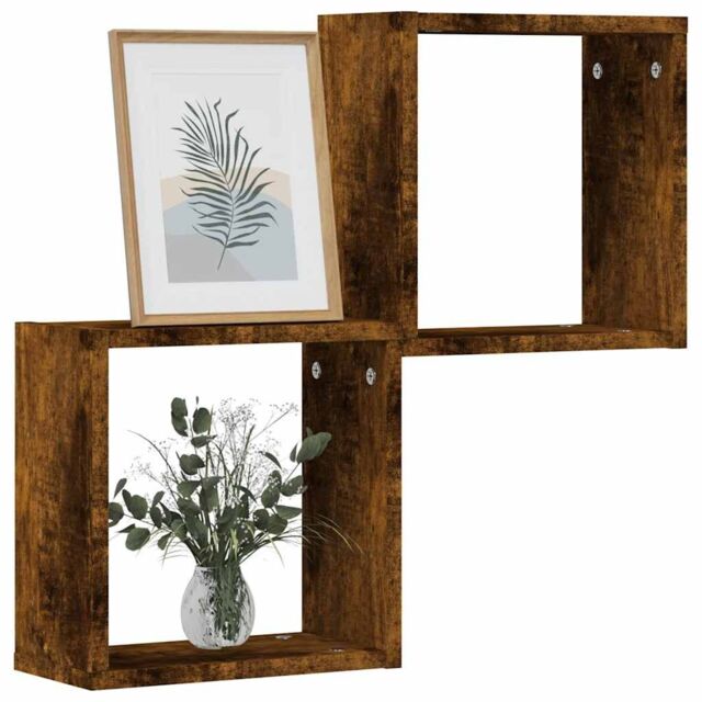 Berkfield Home Wall Cube Shelves 2 pcs Smoked Oak 30x15x30 cm in Brown - Size: 30 x 15 x 30 cm - image 1