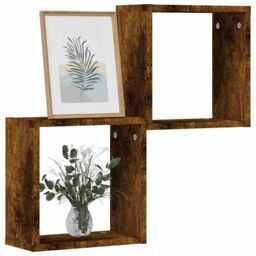 Berkfield Home Wall Cube Shelves 2 pcs Smoked Oak 30x15x30 cm in Brown - Size: 30 x 15 x 30 cm - thumbnail 1