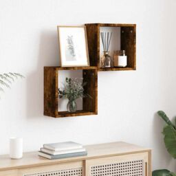 Berkfield Home Wall Cube Shelves 2 pcs Smoked Oak 30x15x30 cm in Brown - Size: 30 x 15 x 30 cm - thumbnail 3