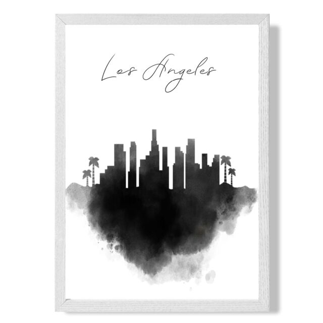 ARTZE Los Angeles Watercolour Skyline City Framed Print SIZE: A3 with White Frame in Black - Size: A4 - image 1