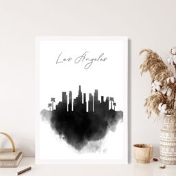 ARTZE Los Angeles Watercolour Skyline City Framed Print SIZE: A3 with White Frame in Black - Size: A4 - thumbnail 2