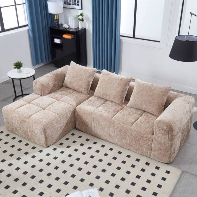 Direct Wicker Oversized Cloud Couch, Modular Sectional L Shape Sofa in Khaki - Size: 3 Seater - image 1