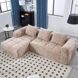 Direct Wicker Oversized Cloud Couch, Modular Sectional L Shape Sofa in Khaki - Size: 3 Seater