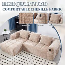 Direct Wicker Oversized Cloud Couch, Modular Sectional L Shape Sofa in Khaki - Size: 3 Seater - thumbnail 3
