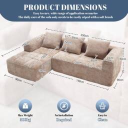 Direct Wicker Oversized Cloud Couch, Modular Sectional L Shape Sofa in Khaki - Size: 3 Seater - thumbnail 6